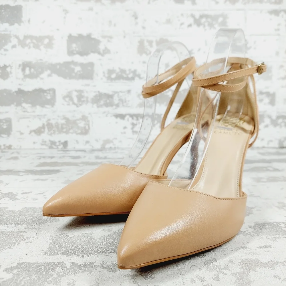 Vince Camuto Women's Tan Pointed-Toe Ankle Strap Heels